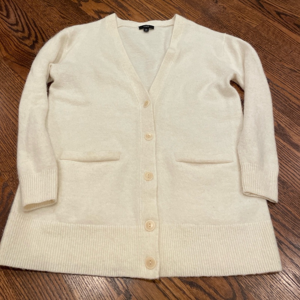 J. Crew sz XS Alpaca (blend) Boyfriend Cardigan sweater ivory button front
